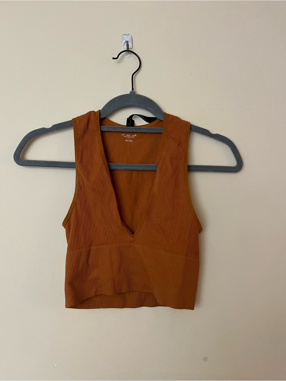 Urban Outfitters Rust Ribbed V-Neck Crop Top